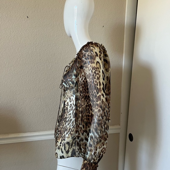CYNTHIA ROSE 100% Silk Animal Leopard Print Peasant Blouse Sz S - Picture 5 of 7